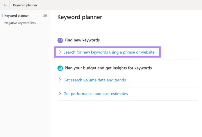 Microsoft Keyword planner