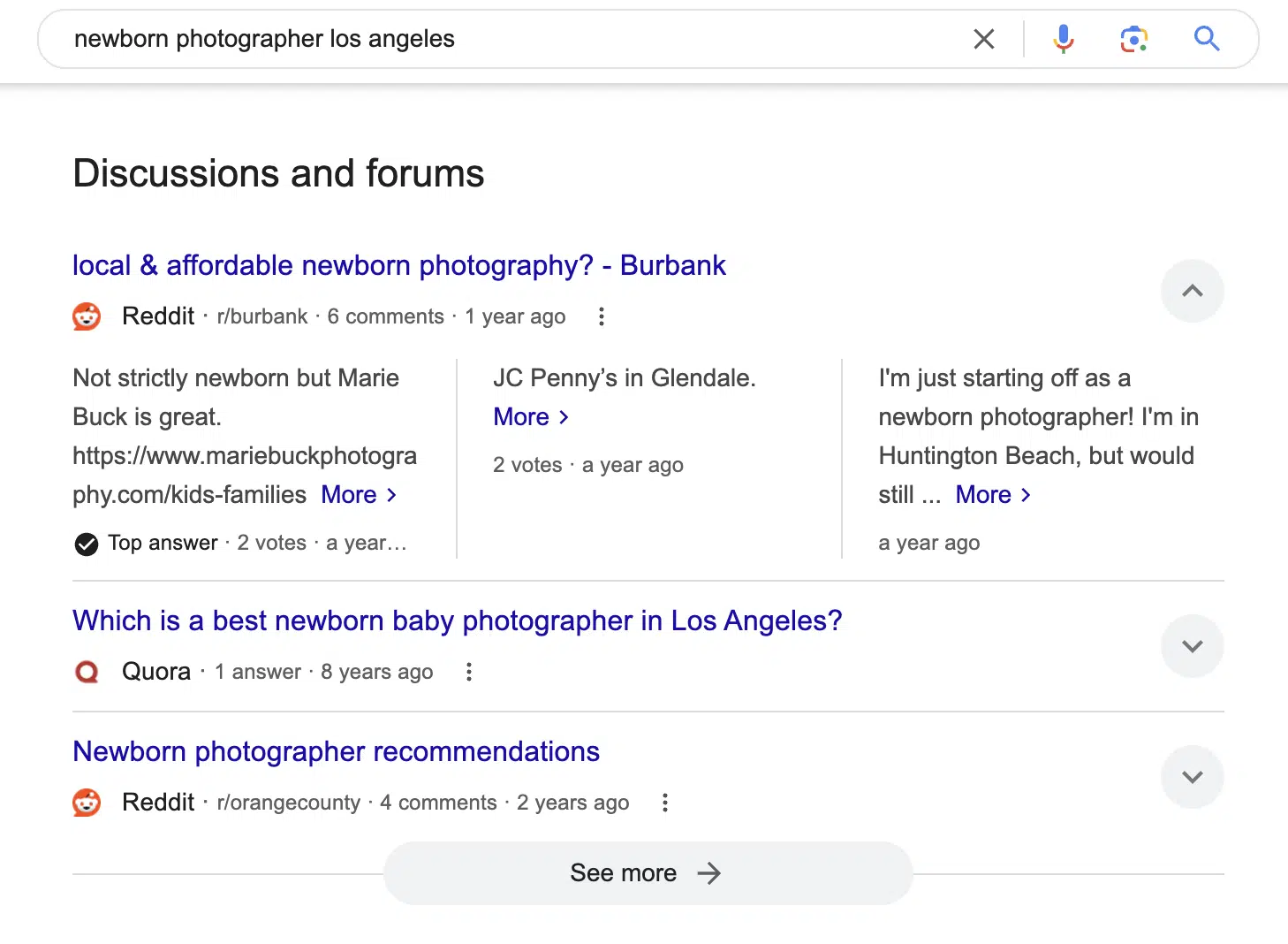 Google search DIscussions and forums - newborn photographer