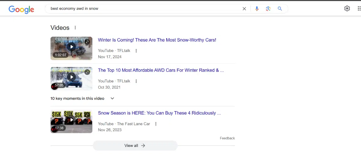 Google search - best economic awd in snow