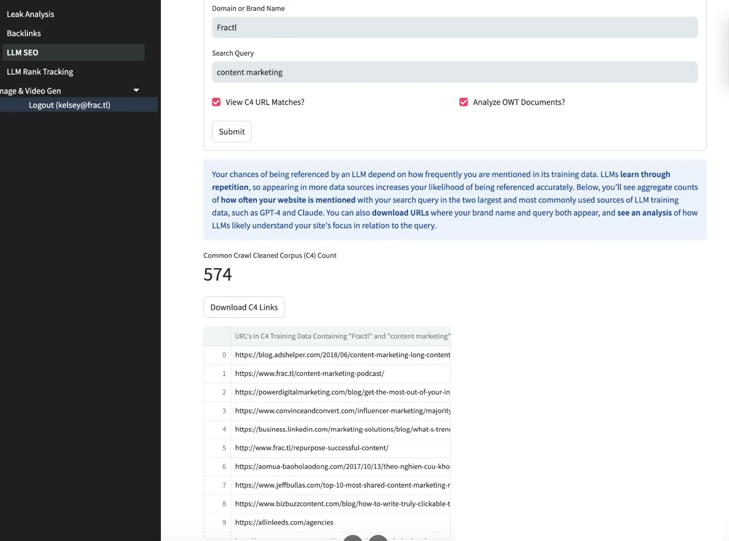 LLM SEO tracking tool - Fractl