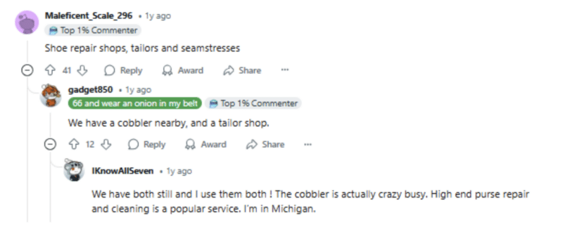 Redditors proud to have skilled craftspeople in their areas