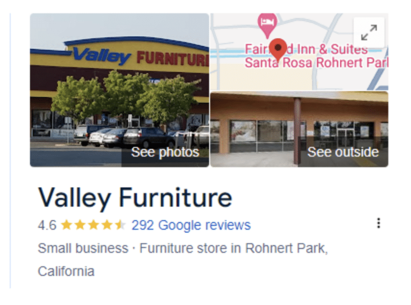 Valley Furniture GBP close-up