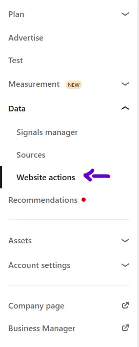 Setting up LinkedIn website actions