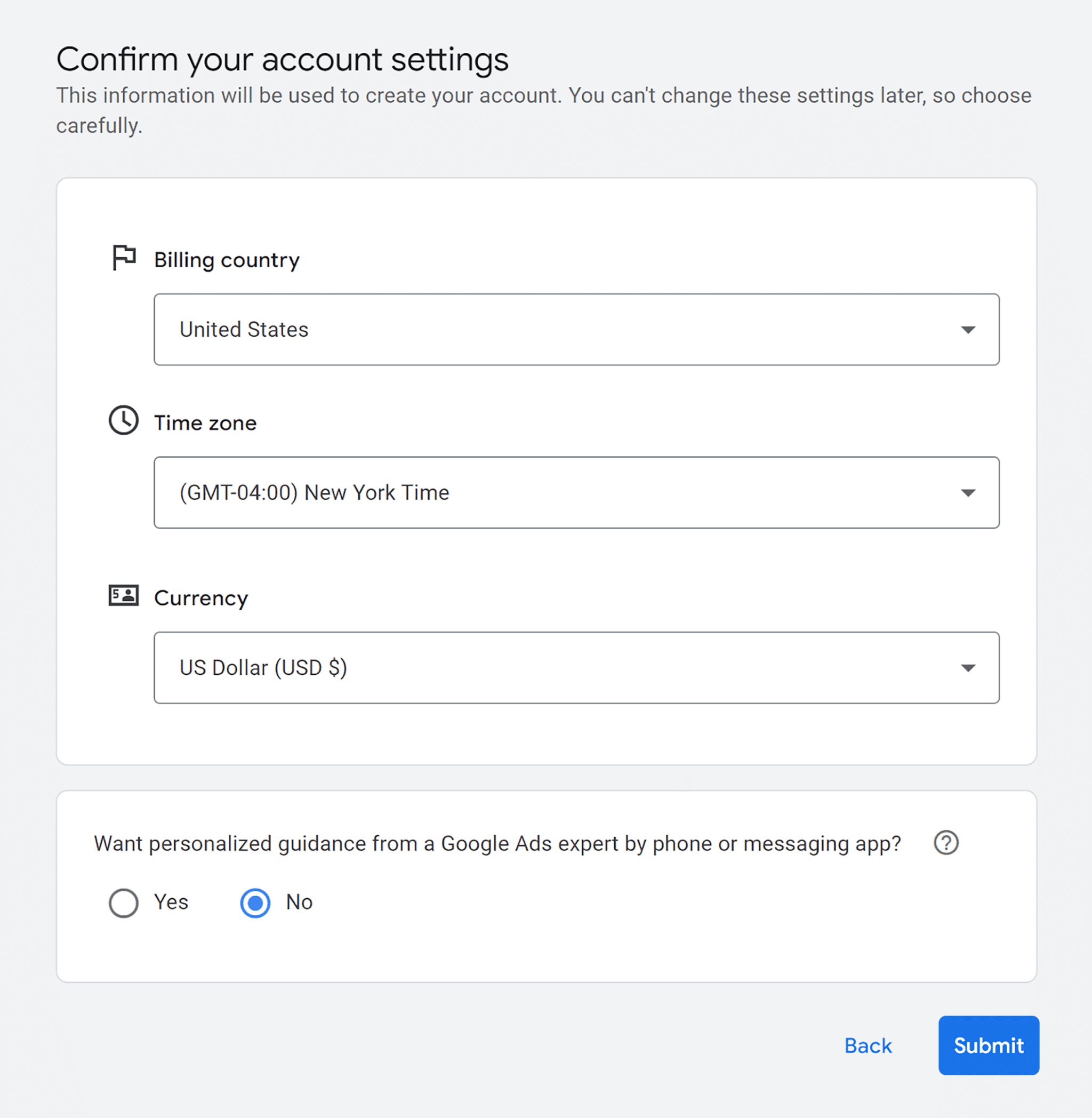 Google Ads Account Settings