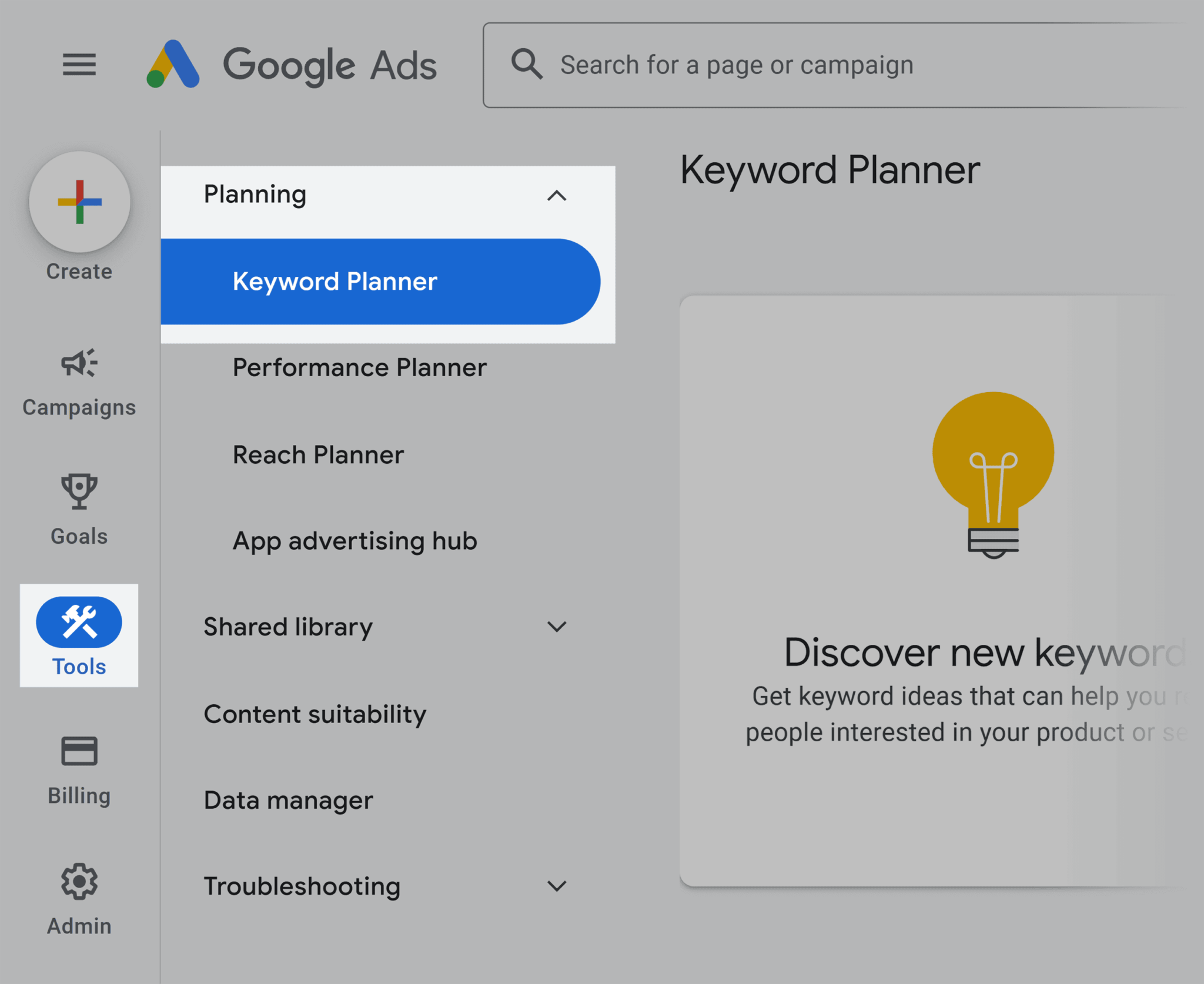 Google Ads Tools Keyword Planner