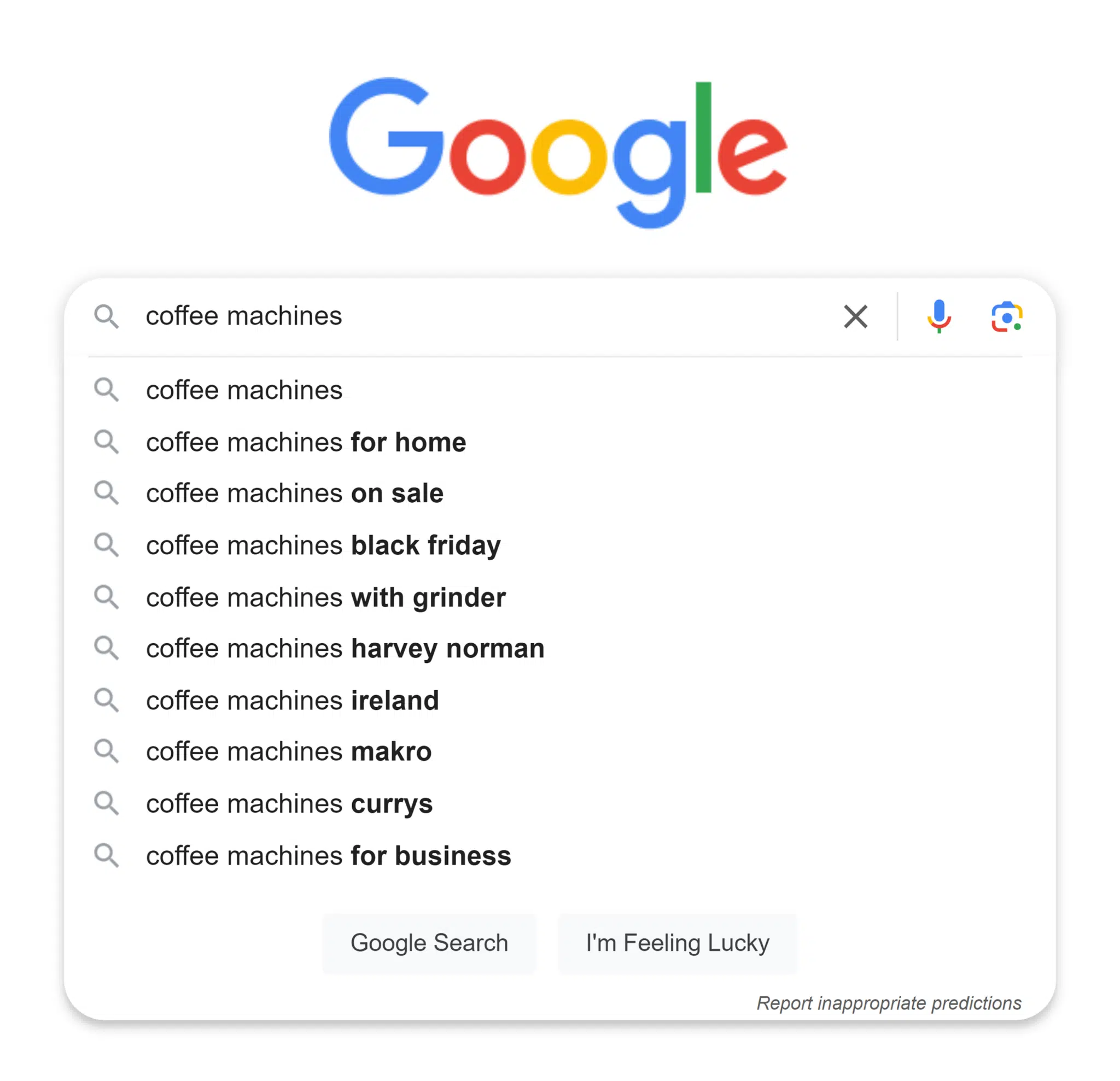 Google Autocomplete Coffee Machines