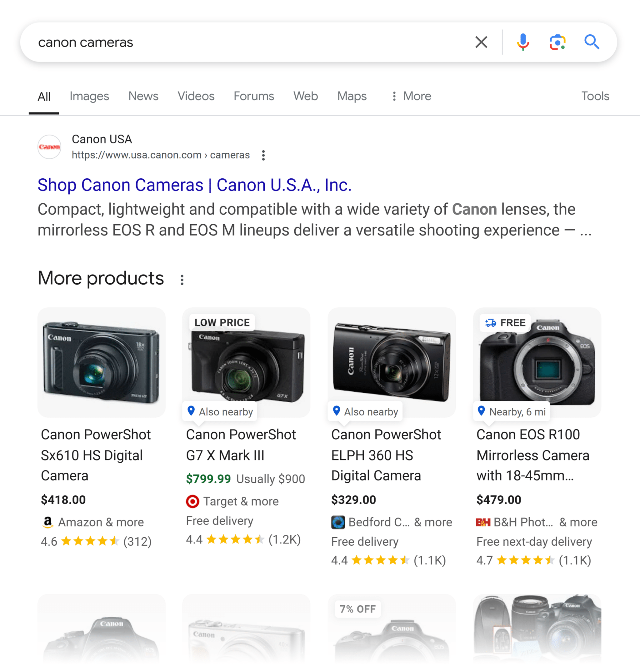 Google SERP &ndash; Canon Cameras
