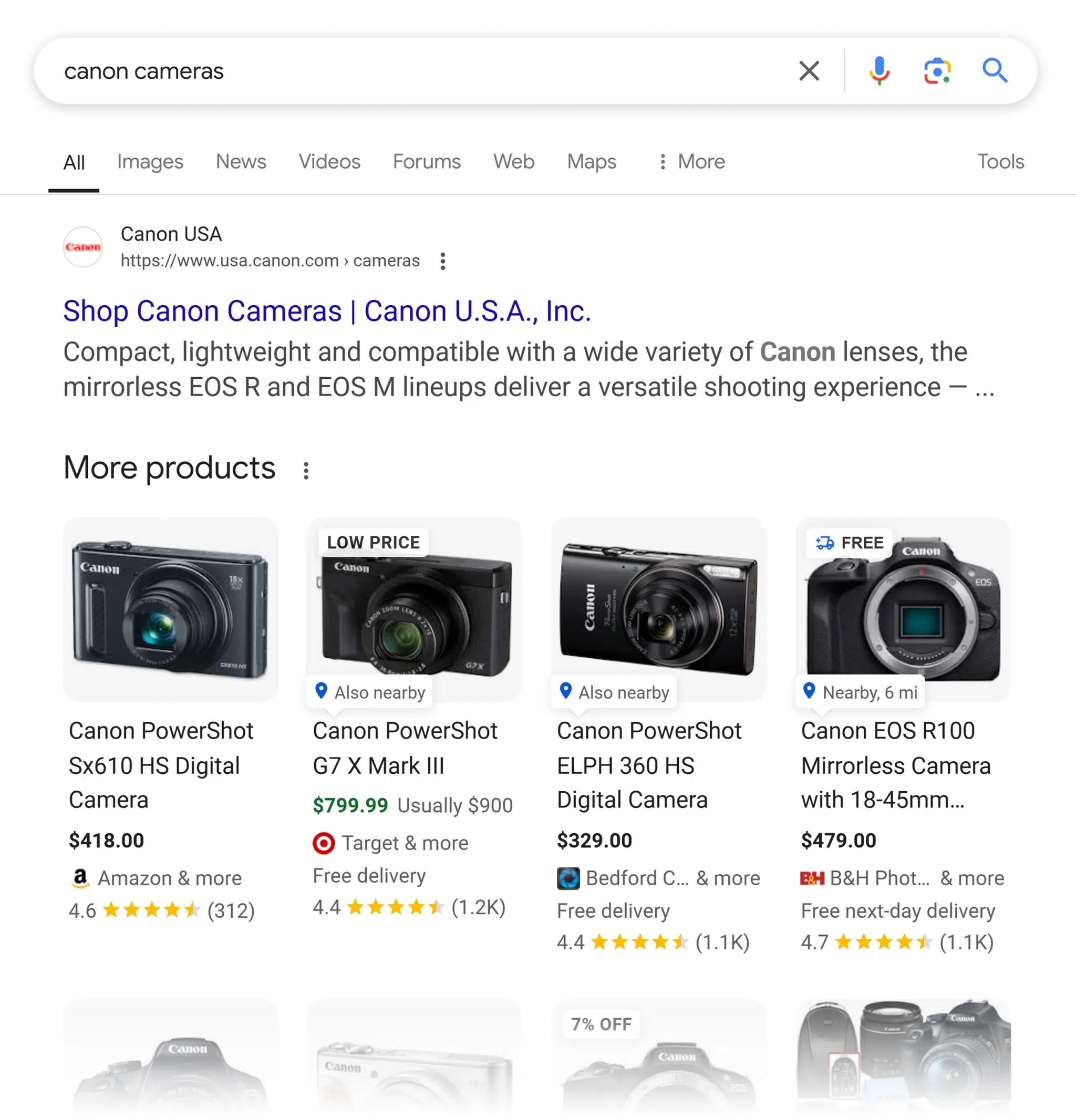 Google SERP – Canon Cameras