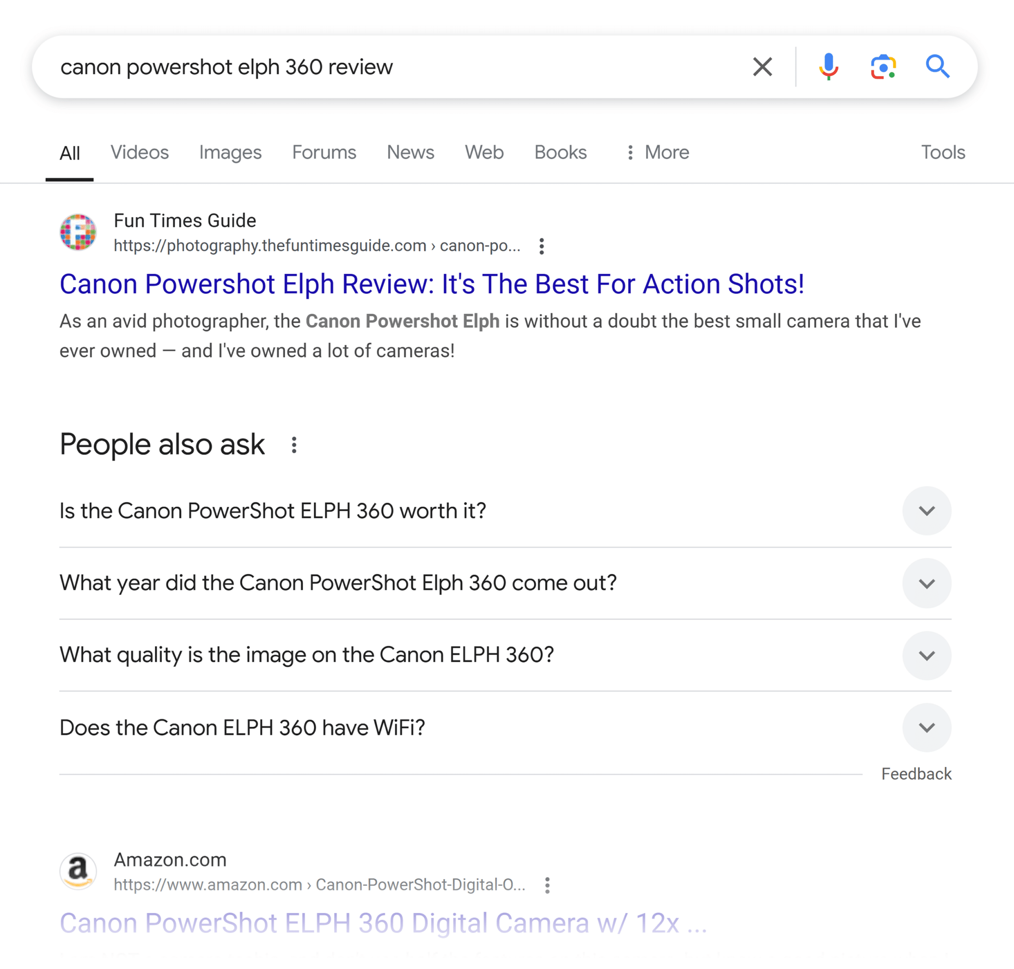 Google SERP &ndash; Canon Powershot review