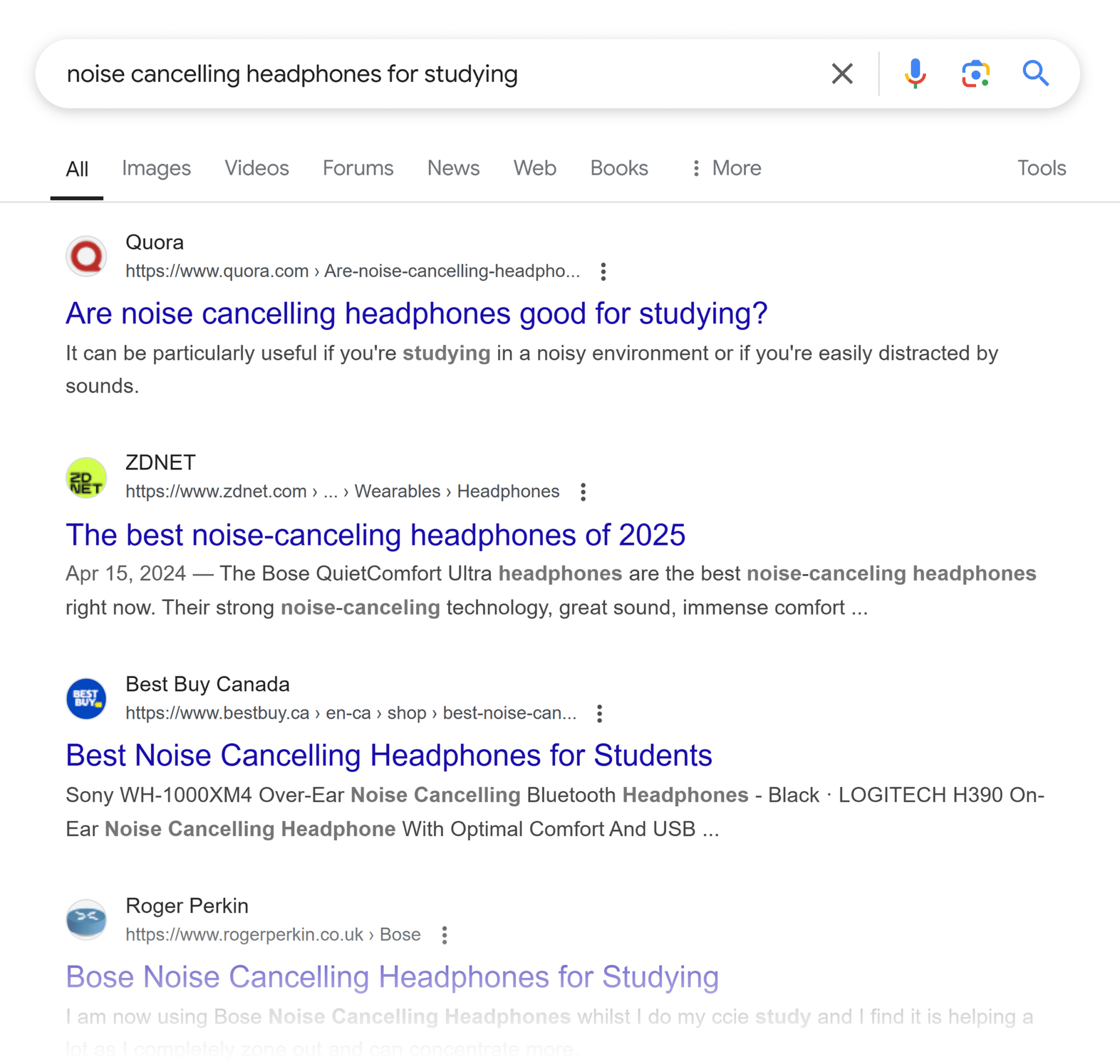 Google SERP &ndash; Noise Cancelling Headphones For Studying
