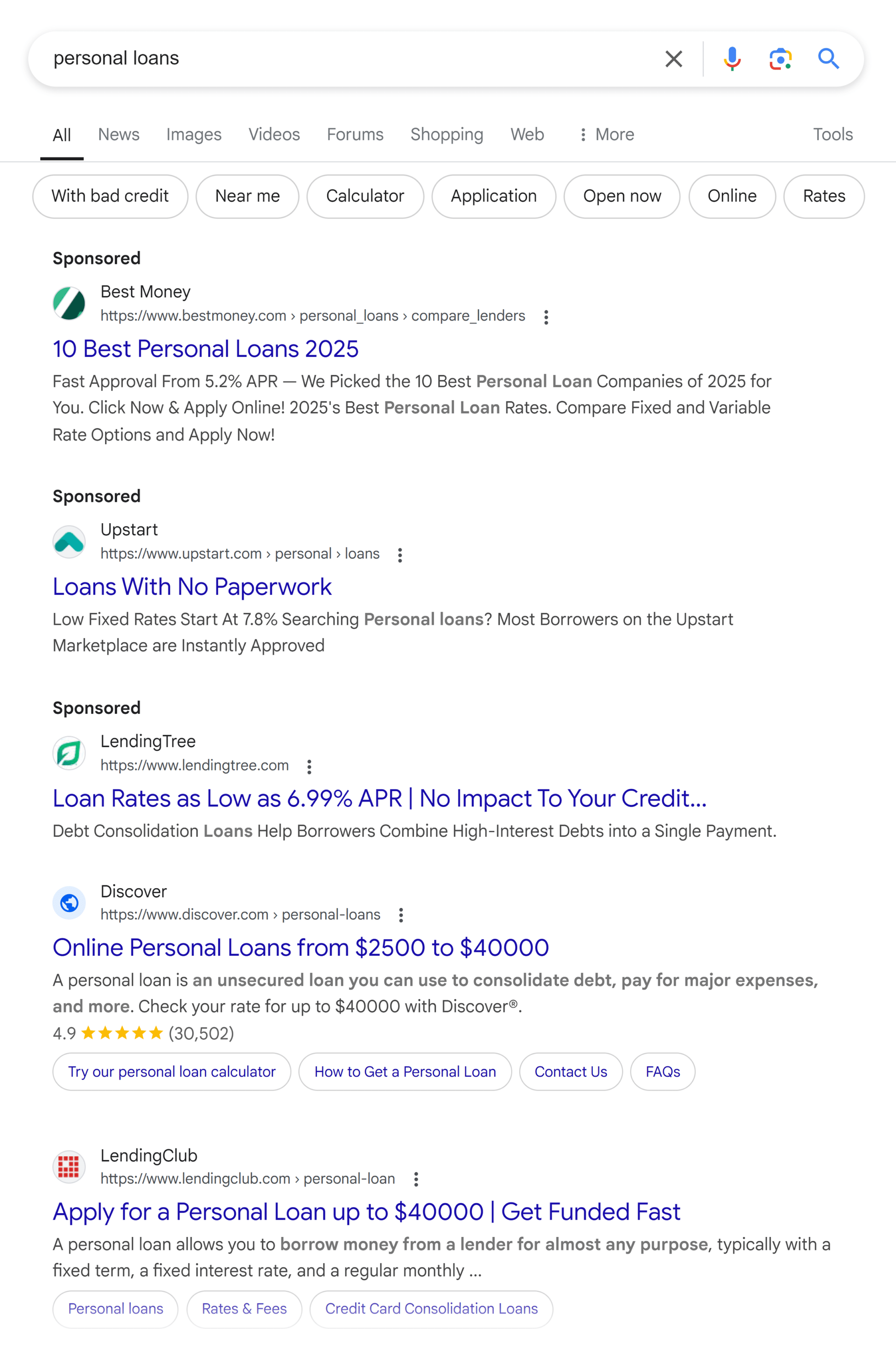 Google Serp Personal Loans