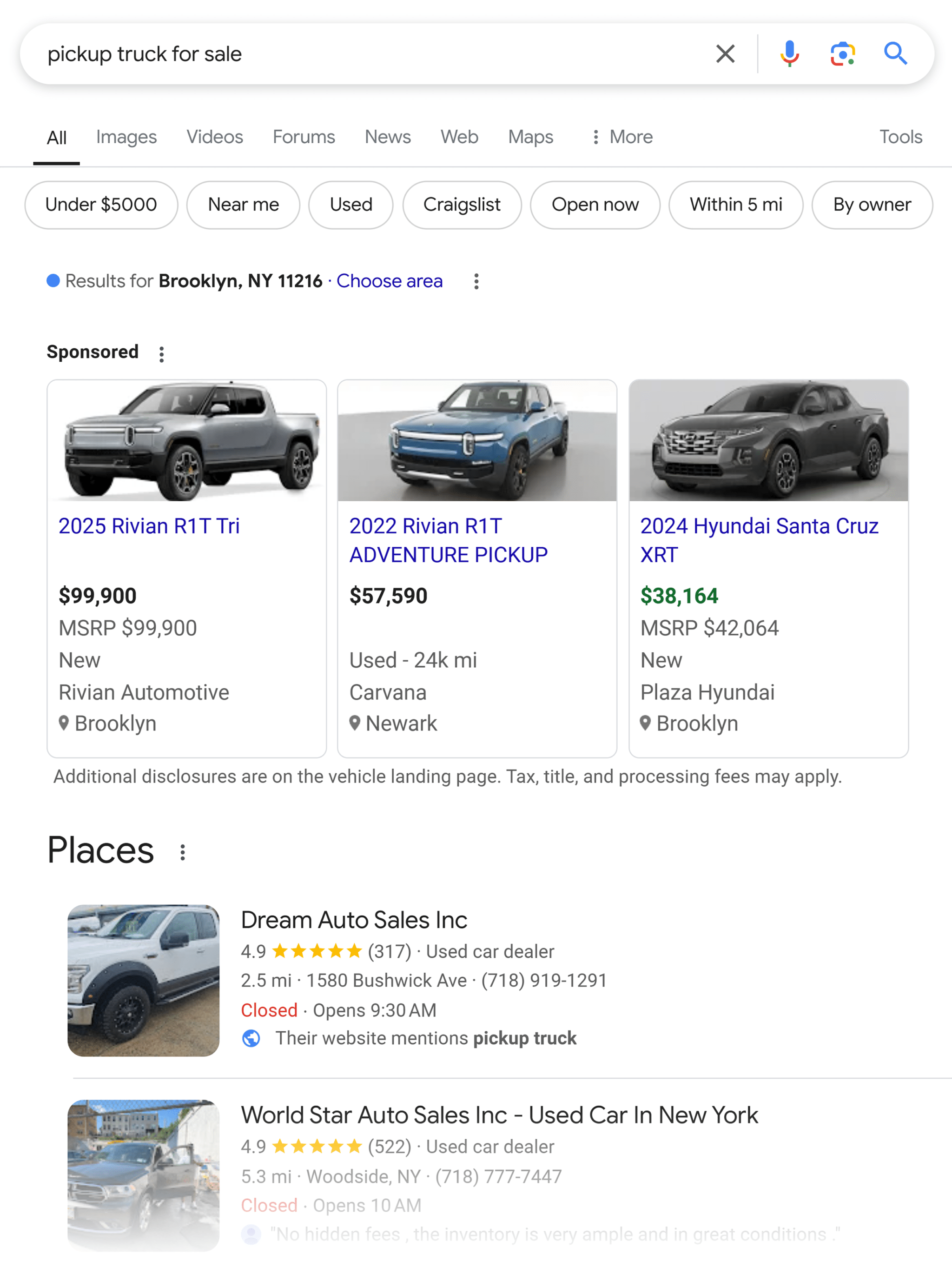 Google SERP &ndash; Pickup Truck For Sale