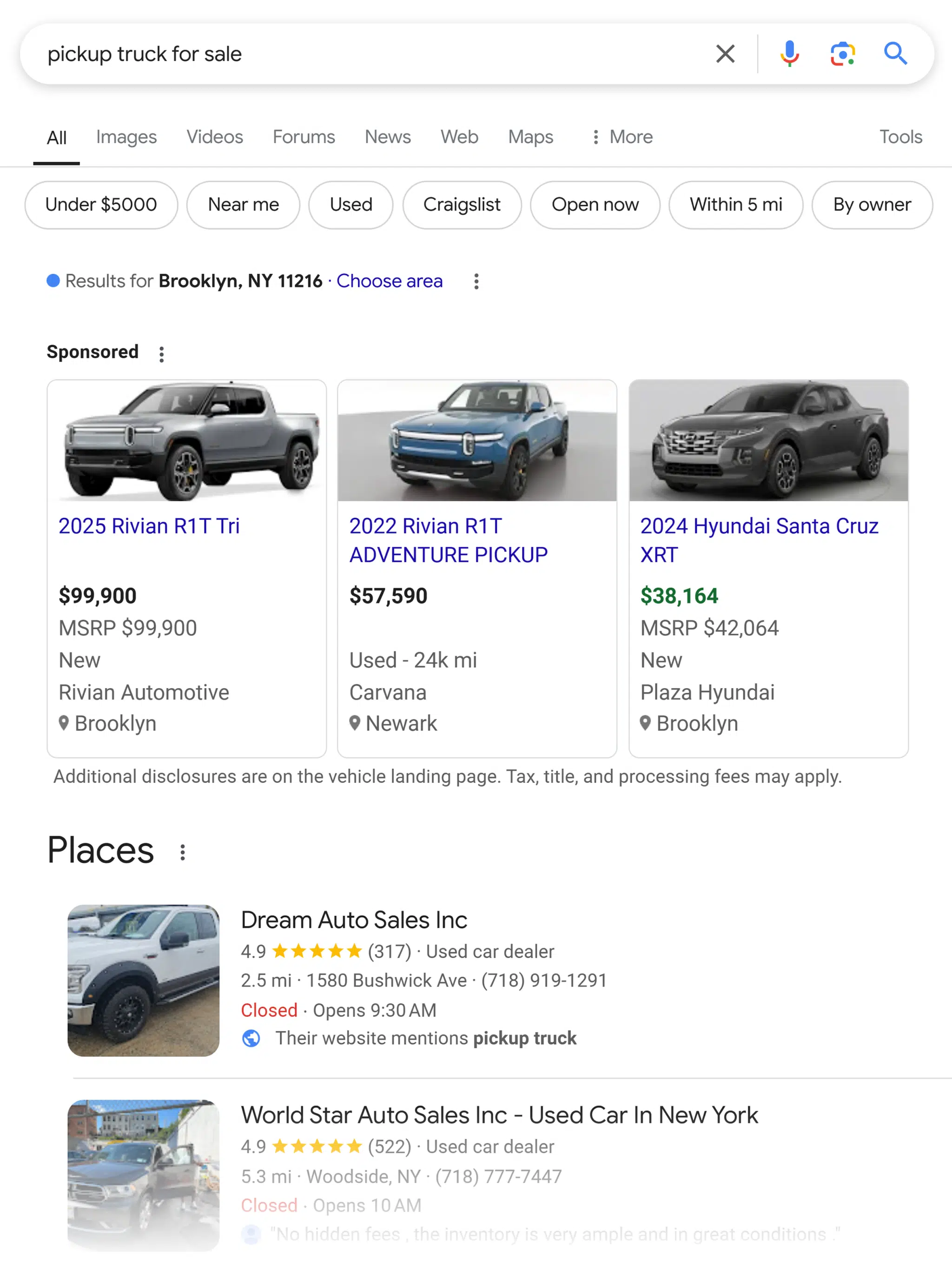 Google SERP – Pickup Truck For Sale