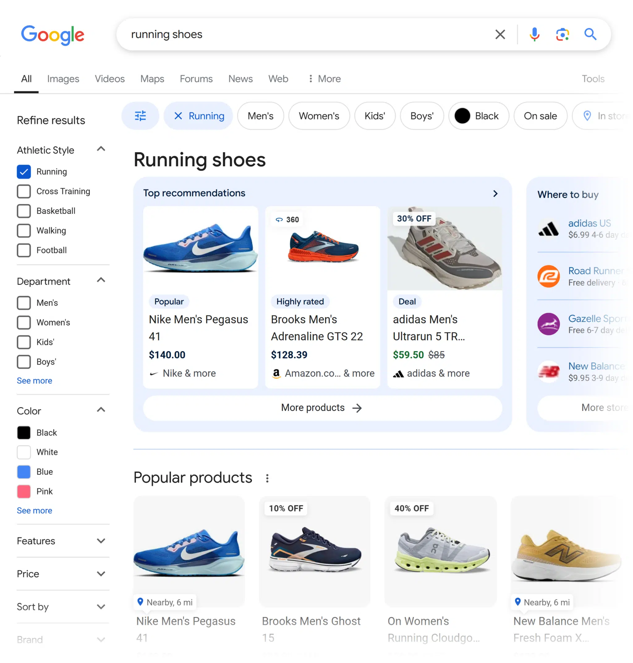 Google SERP – Running Shoes