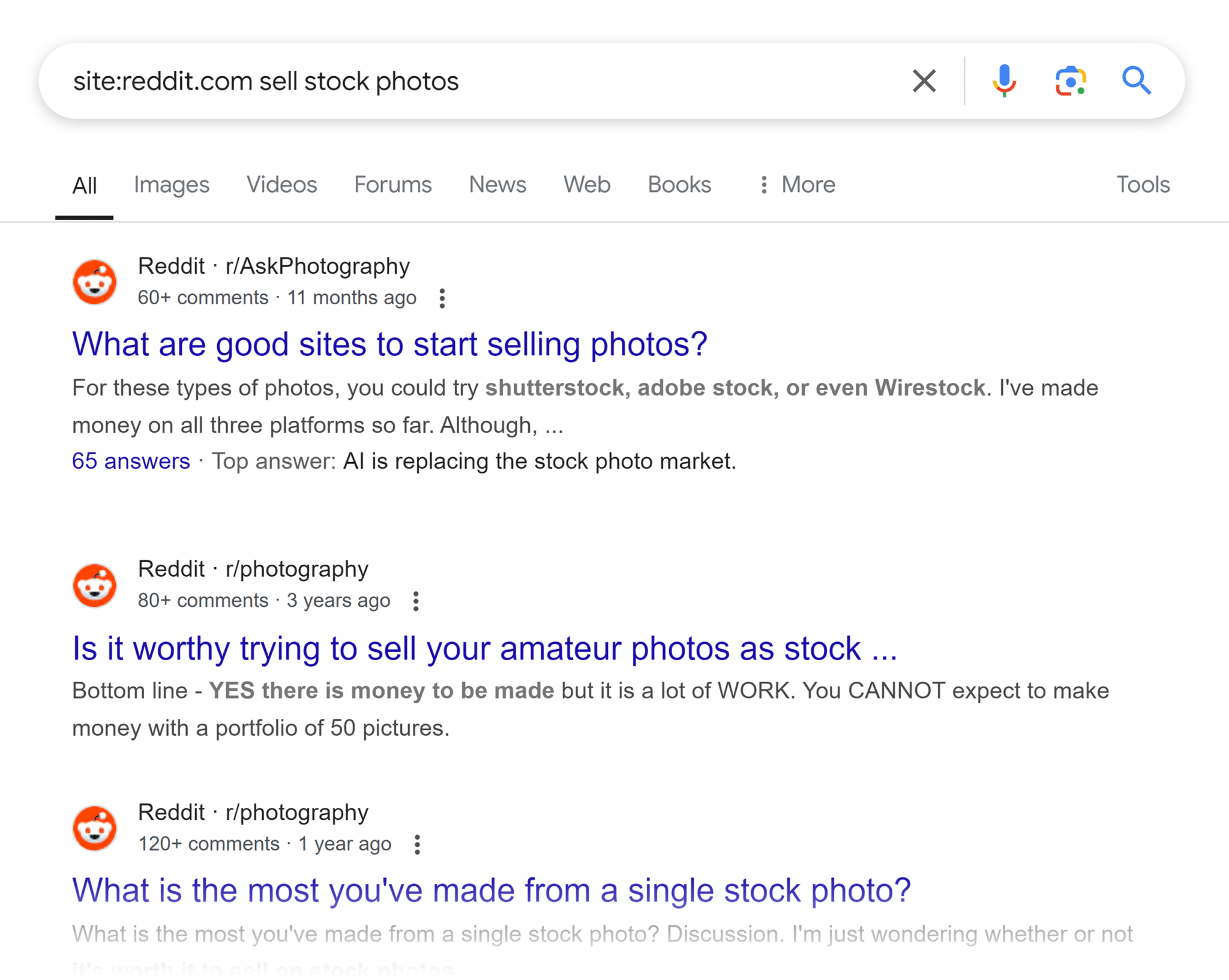 Google Serp Site Reddit Sell Stock Photos