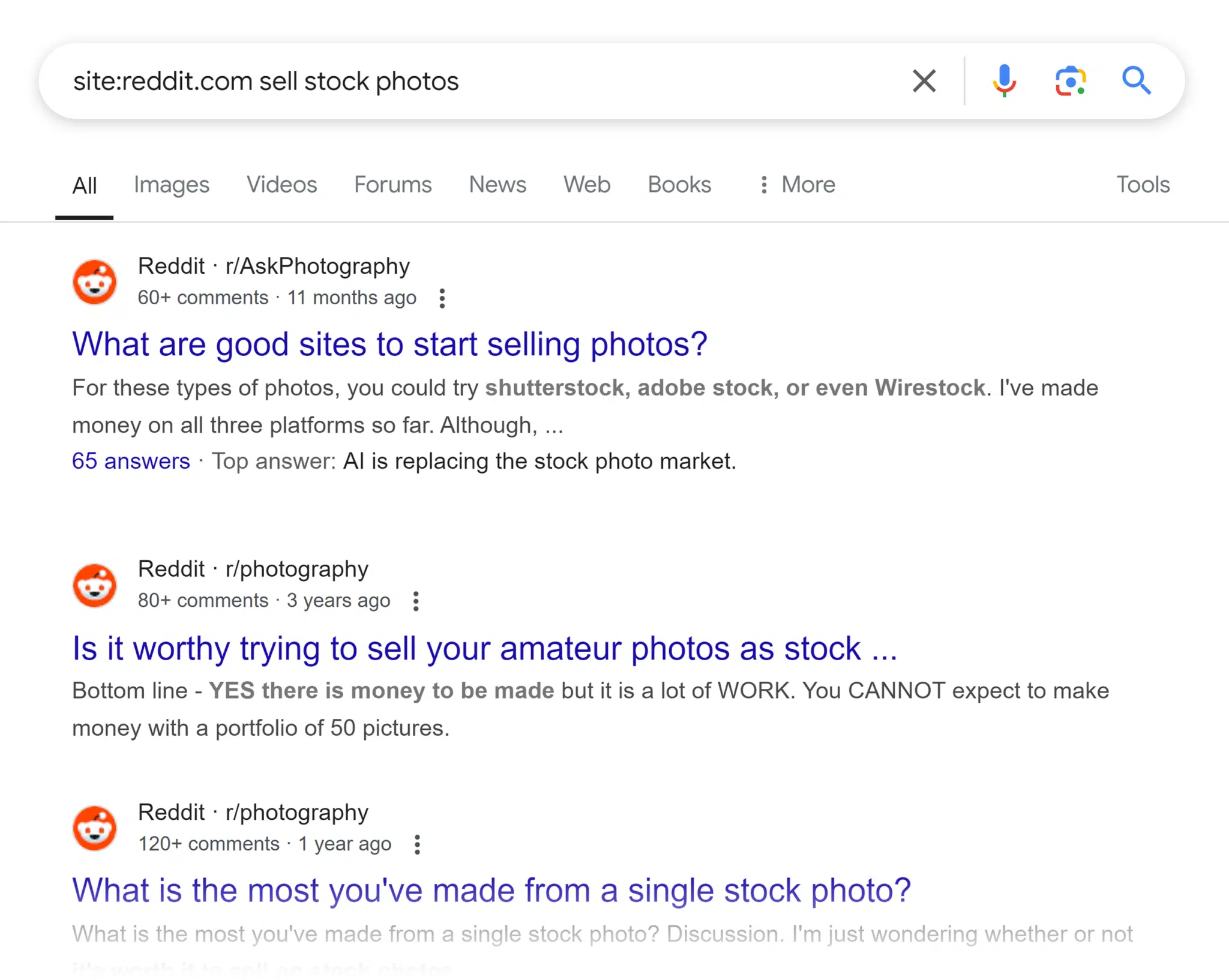 Google Serp Site Reddit Sell Stock Photos