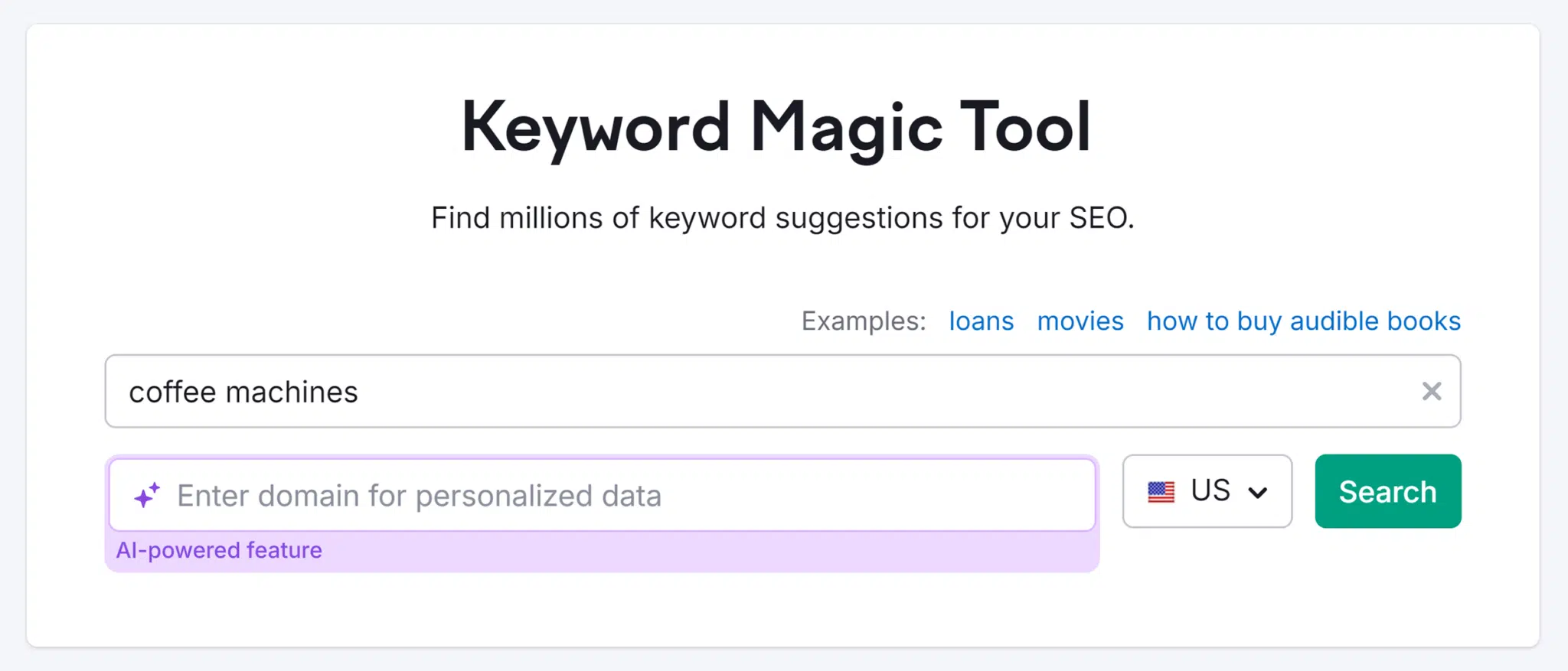 Keyword Magic Tool Search Coffee Machines