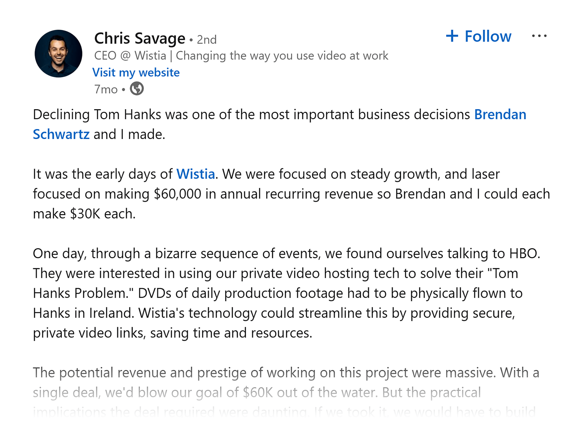 Linkedin Chris Savage Post