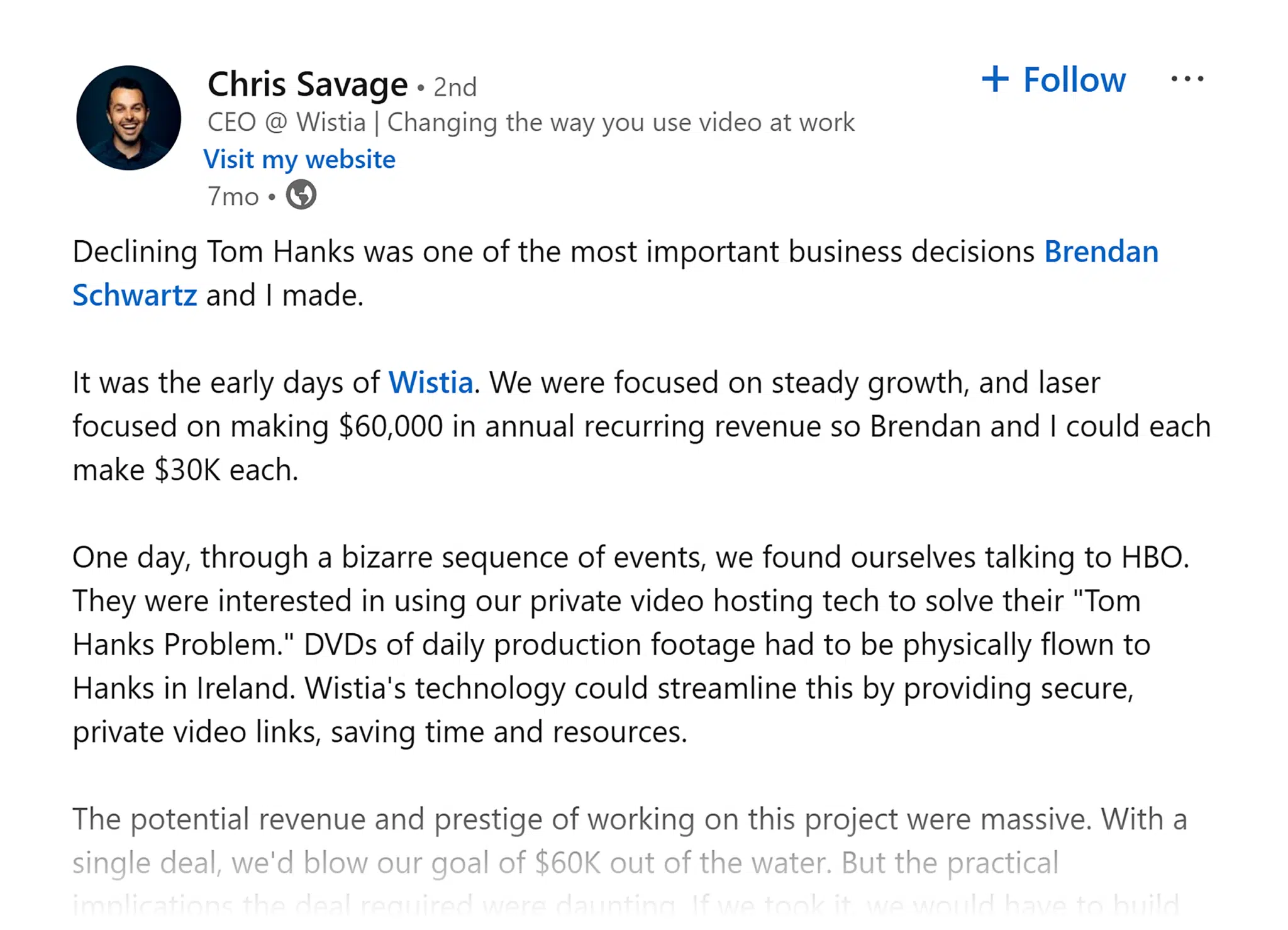 Linkedin Chris Savage Post