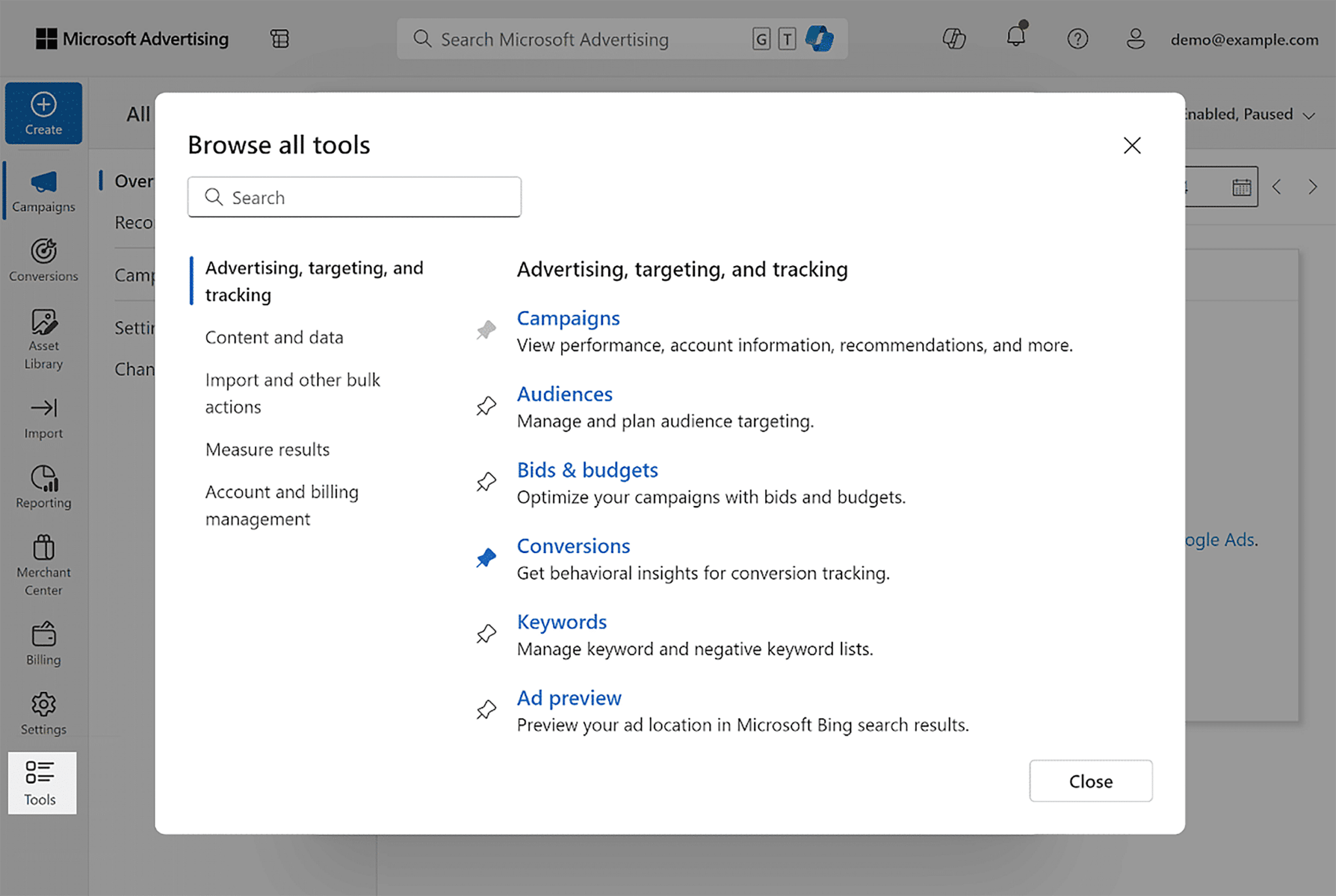 Microsoft Ads Browse Tools