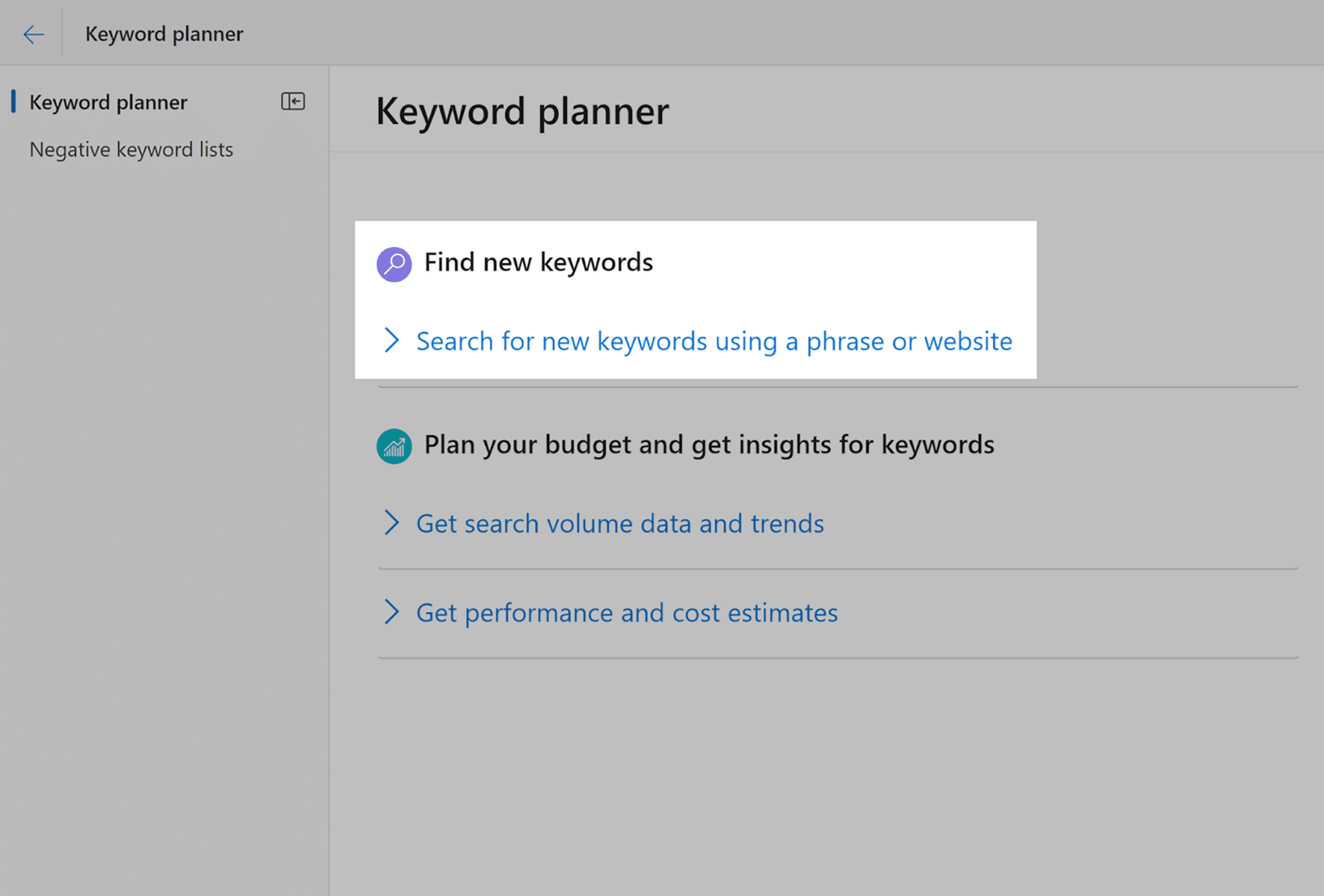 Microsoft Ads Keyword Planner