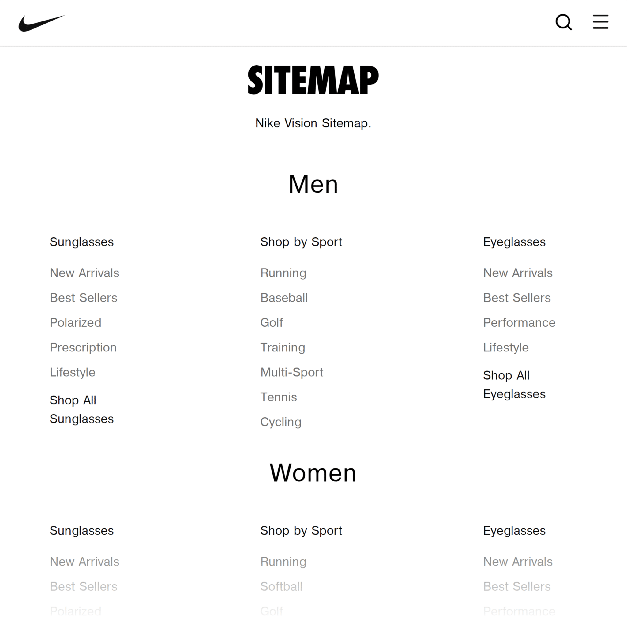 Nike Sitemap