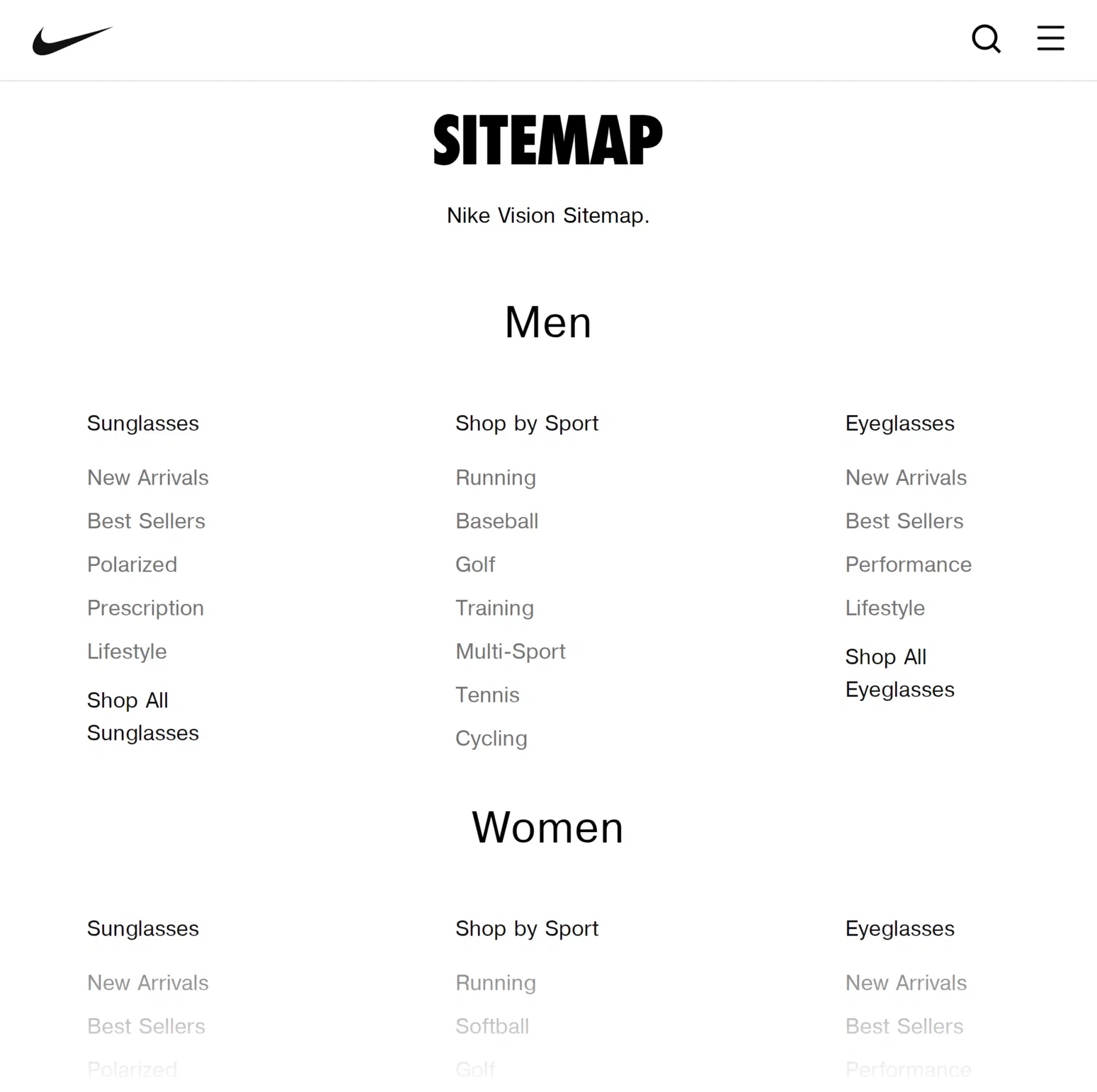 Nike Sitemap