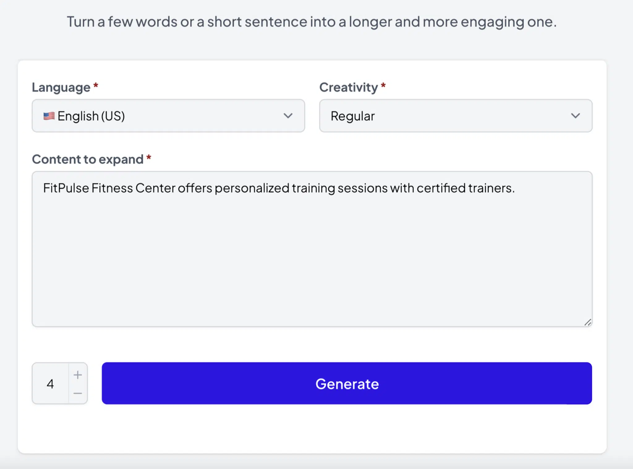 Sentence Expander Generate