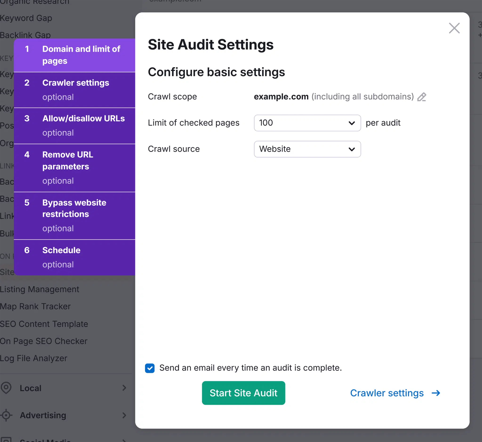 Site Audit Settings