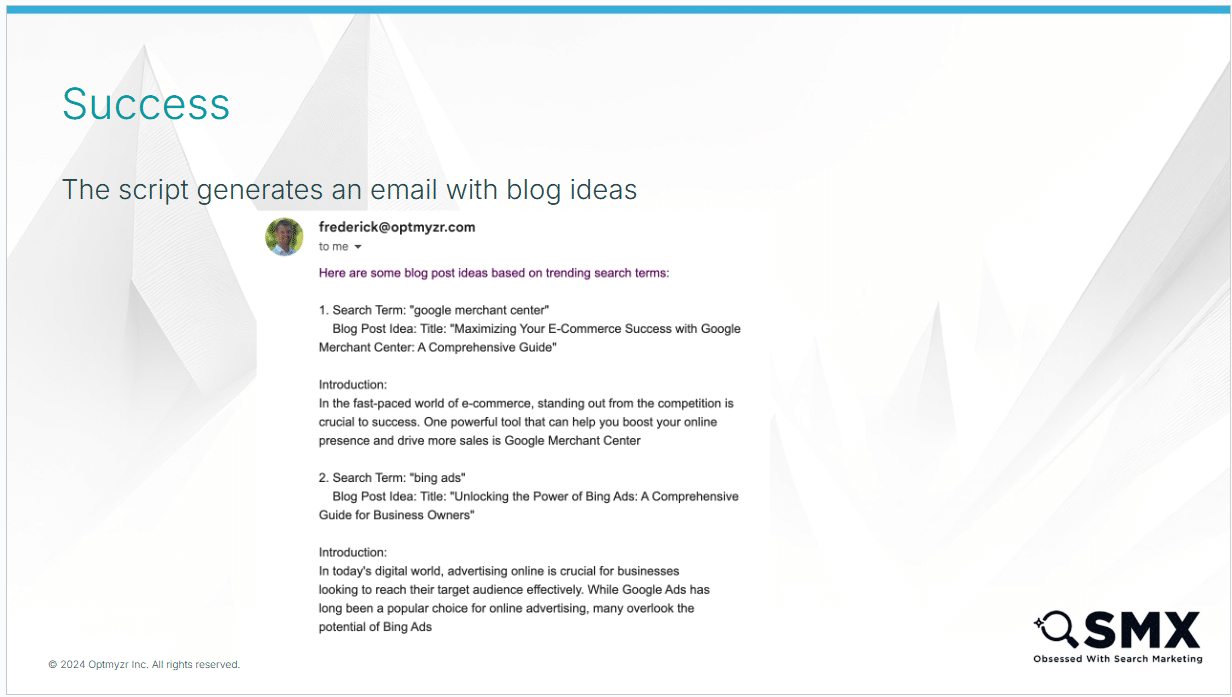 Example: Turning a search trends script into a newsletter content generator