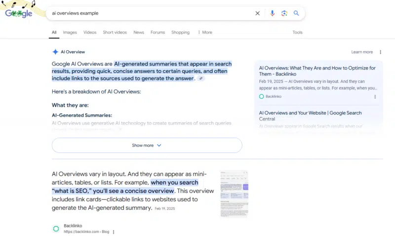 Google AI Overviews Example
