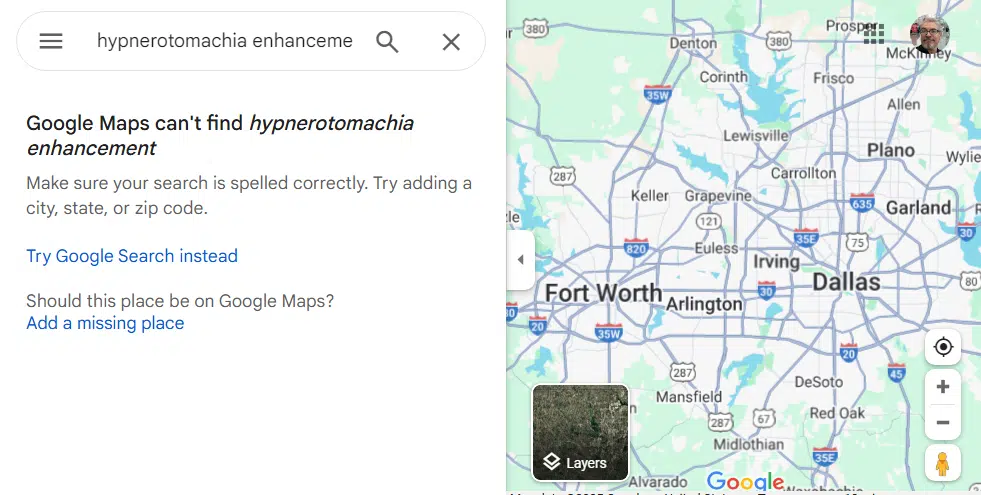 Google Maps search - hypnerotomachia enhancement