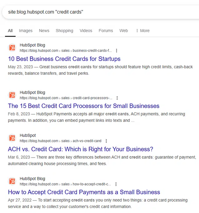 HubSpot's blog posts with credit card topics 