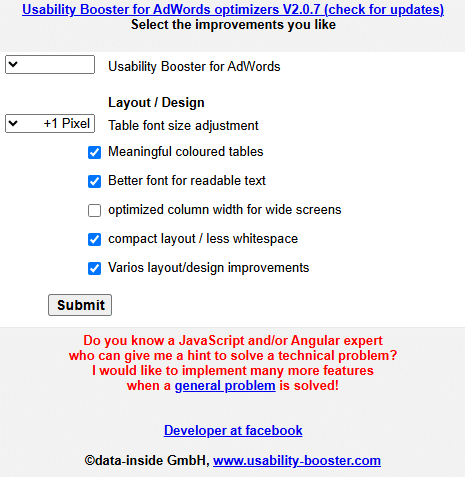 Usability Booster settings