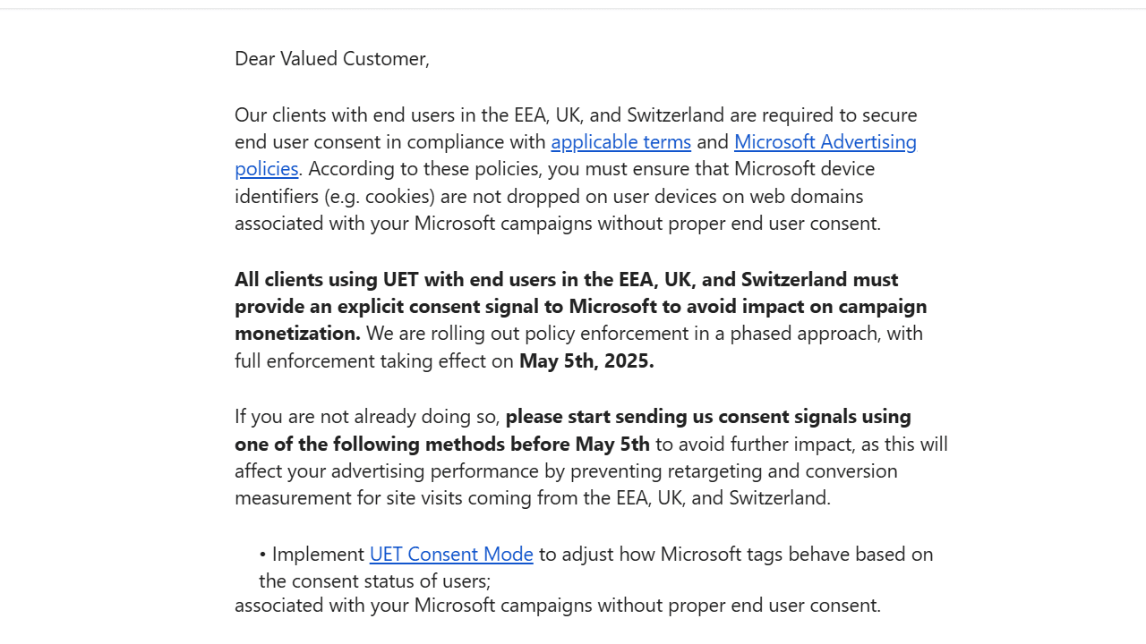 Microsoft Consent Mode Deadline May 2025