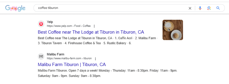 organic results customized for local intent
