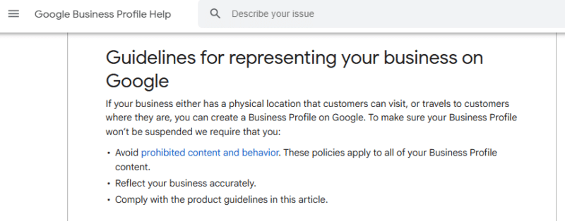 Guidelines to represent your business on Google