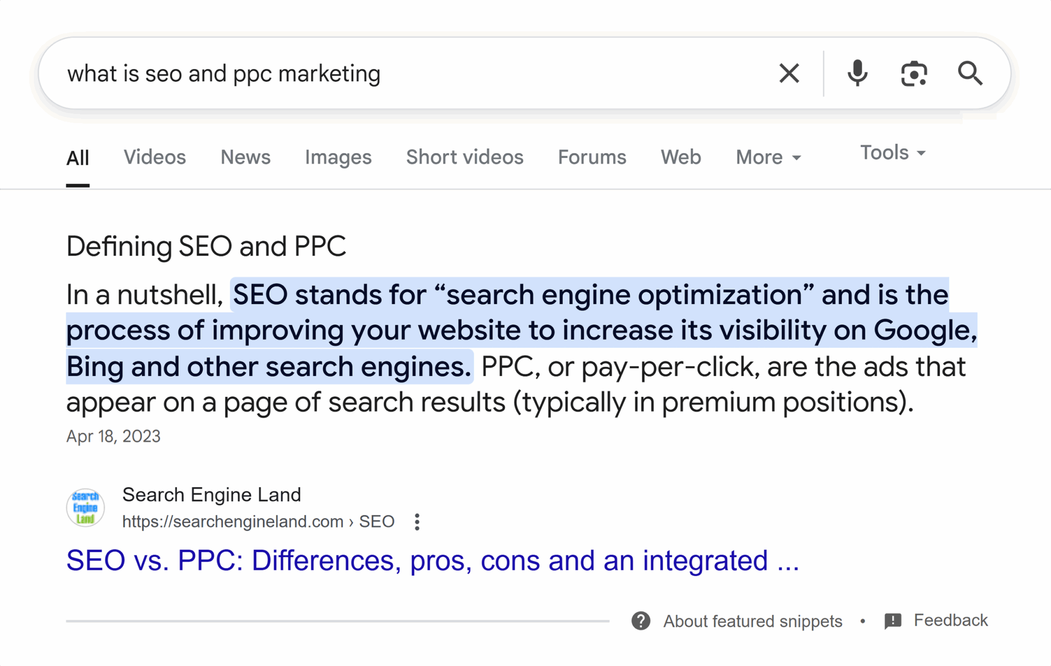 Google Serp What Is Seo And Ppc Marketing Featred Snippet Scaled