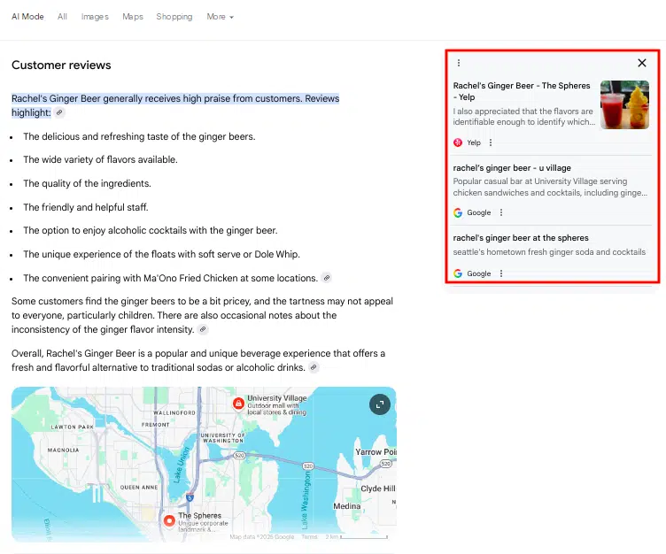 Rachel's Ginger Beer Google AI Mode reviews
