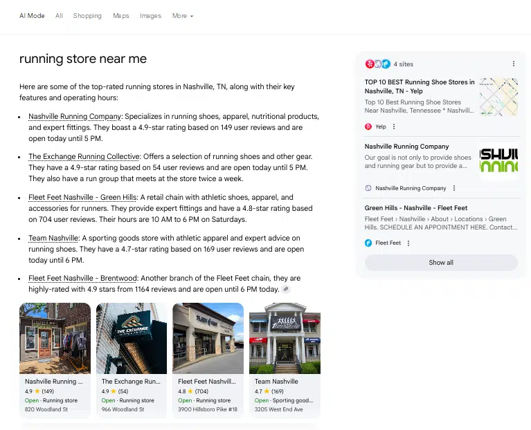 Running store near me Google AI Mode