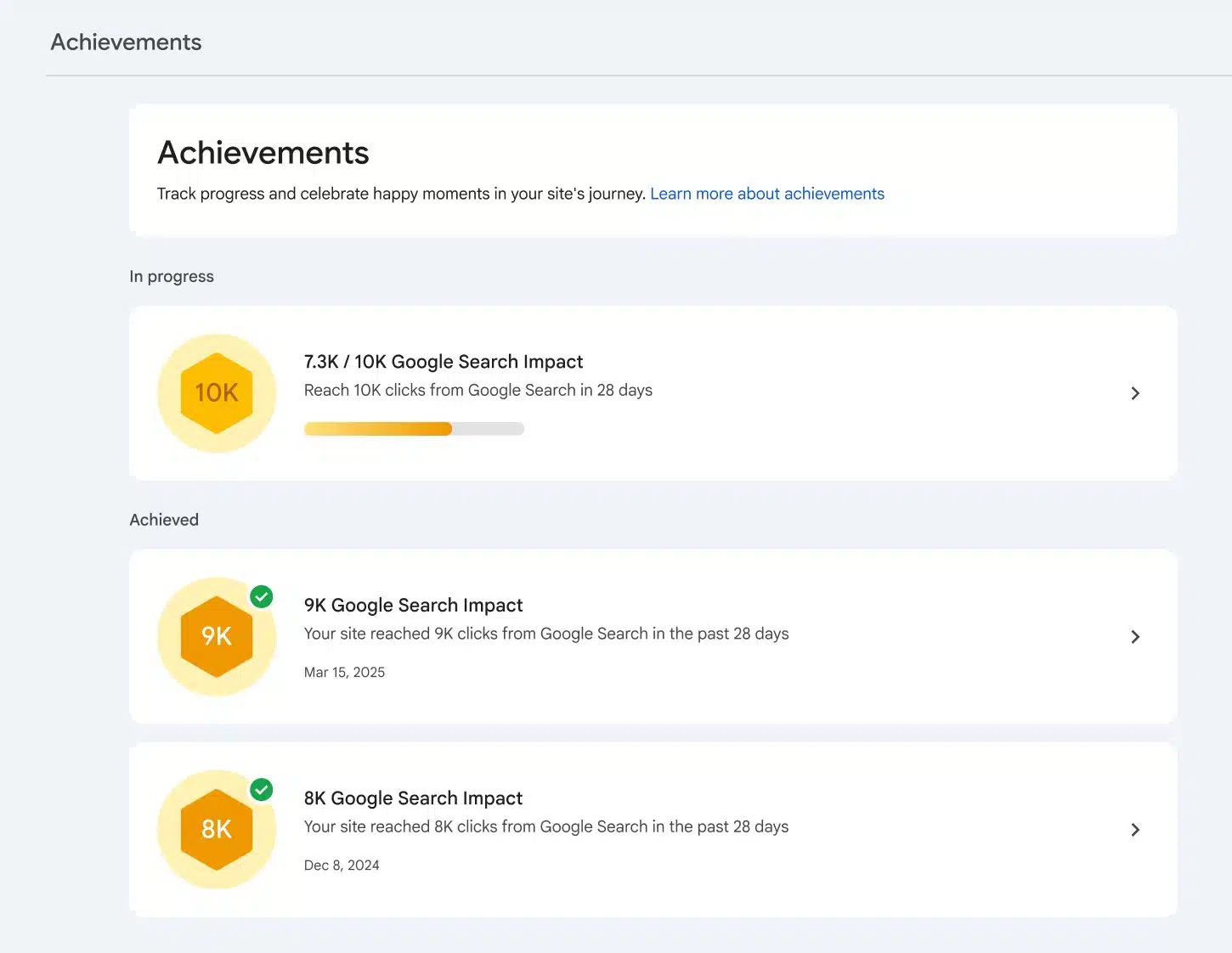 Google Search Console Achievements