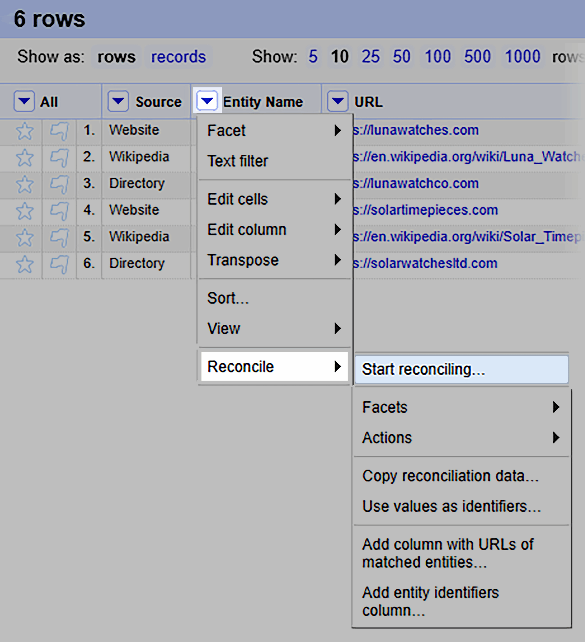 Openrefine Start Reconciling Scaled