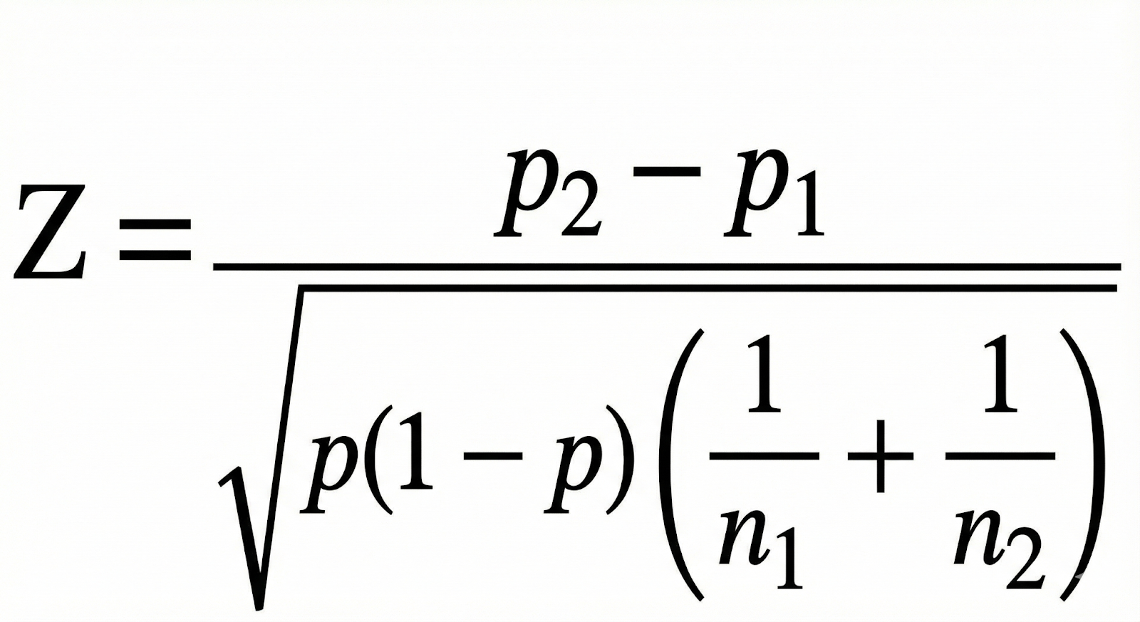 Formula for standard two-proportion z-test