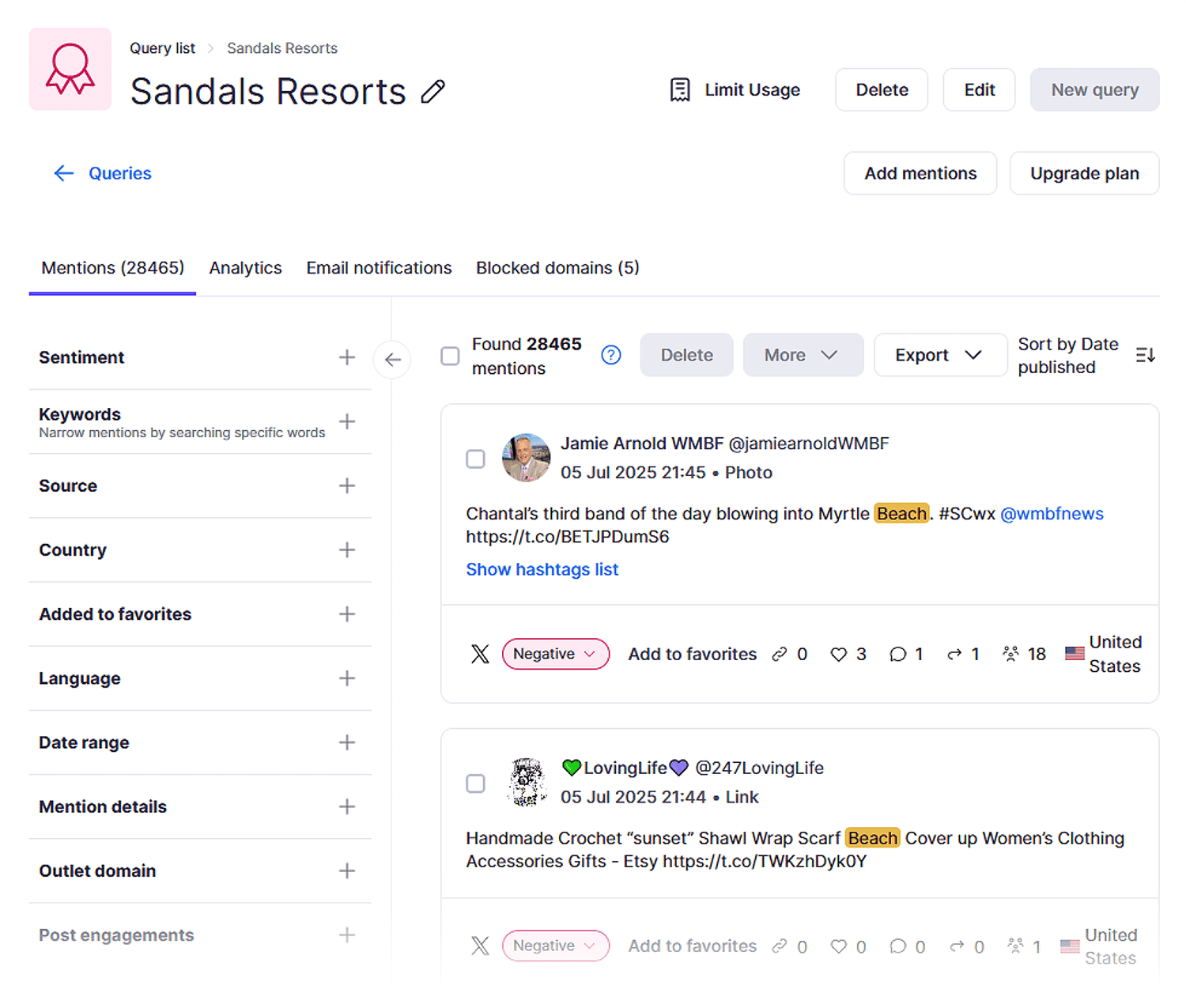 Brand Monitoring Sandals Resorts