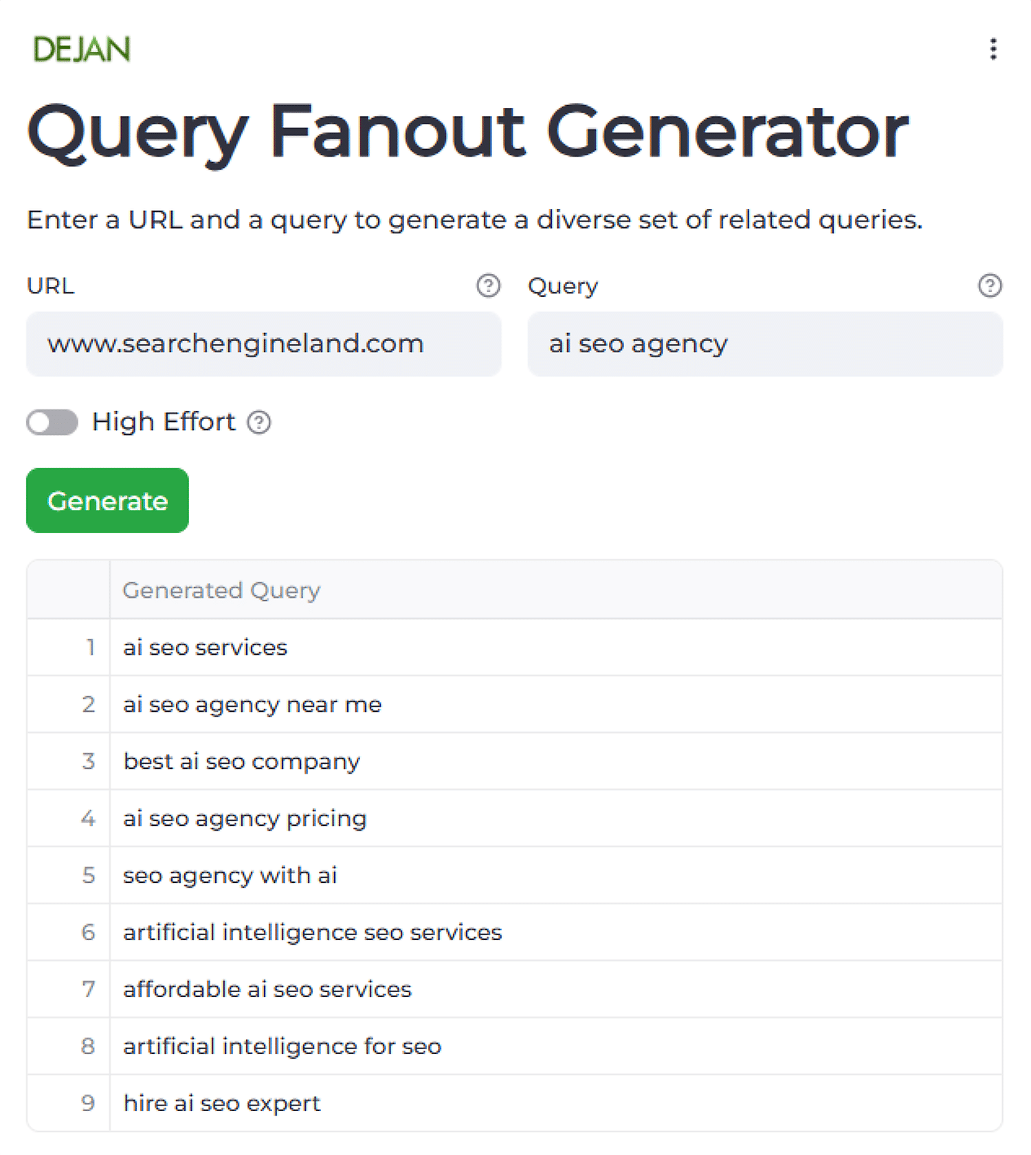 Dejan Query Fanout Generator Sel