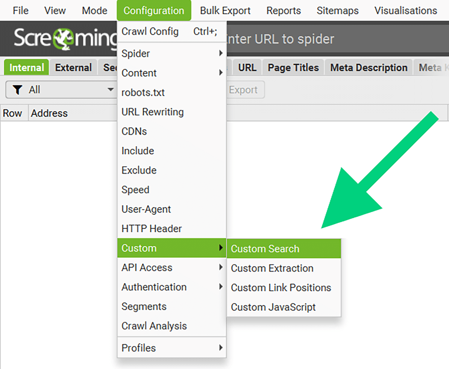 Screaming Frog Custom Search Filters