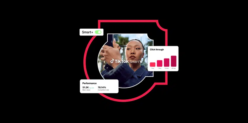 A visual of a woman doing her face makeup with word bubbles and graphs floating around her.