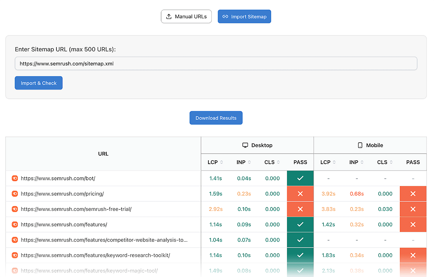 Batch Core Web Vitals Checker