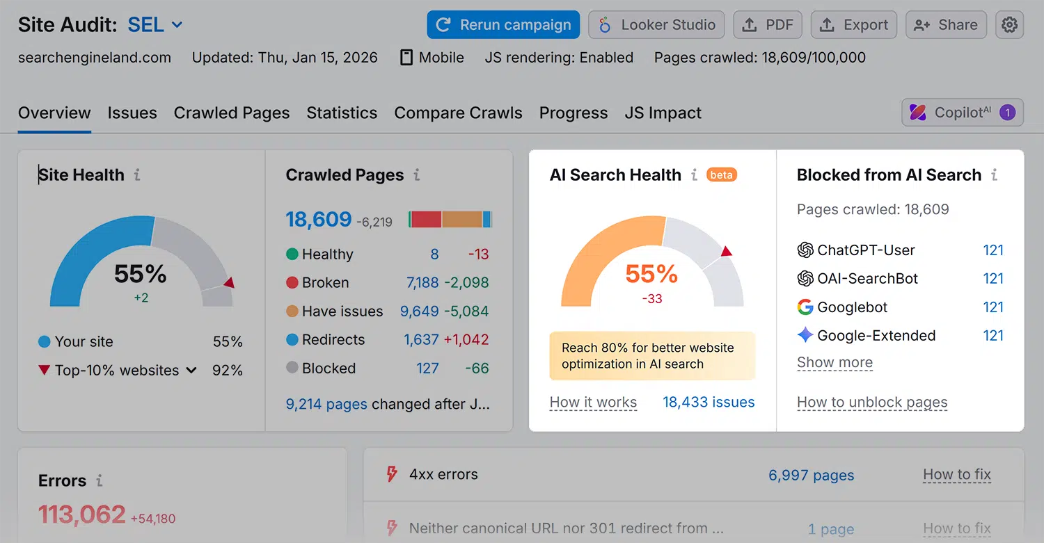 Site Audit Sel Ai Search Health
