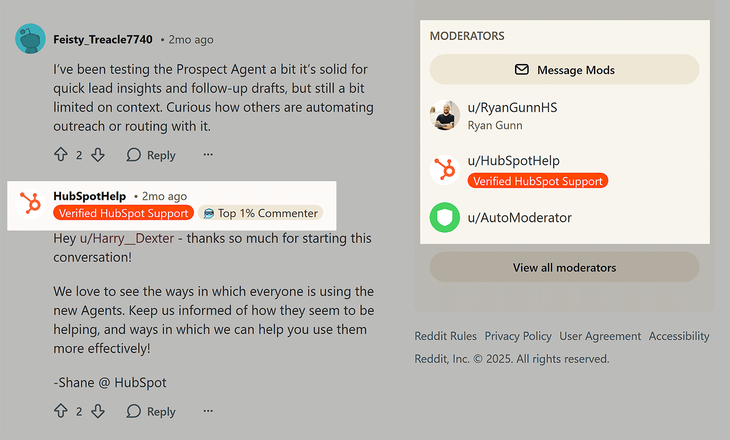 Reddit Hubspot Moderators